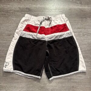 Vintage OP Swim Trunks Mens‎ Small Black Red Drawstring Beach Mesh Lined Board
